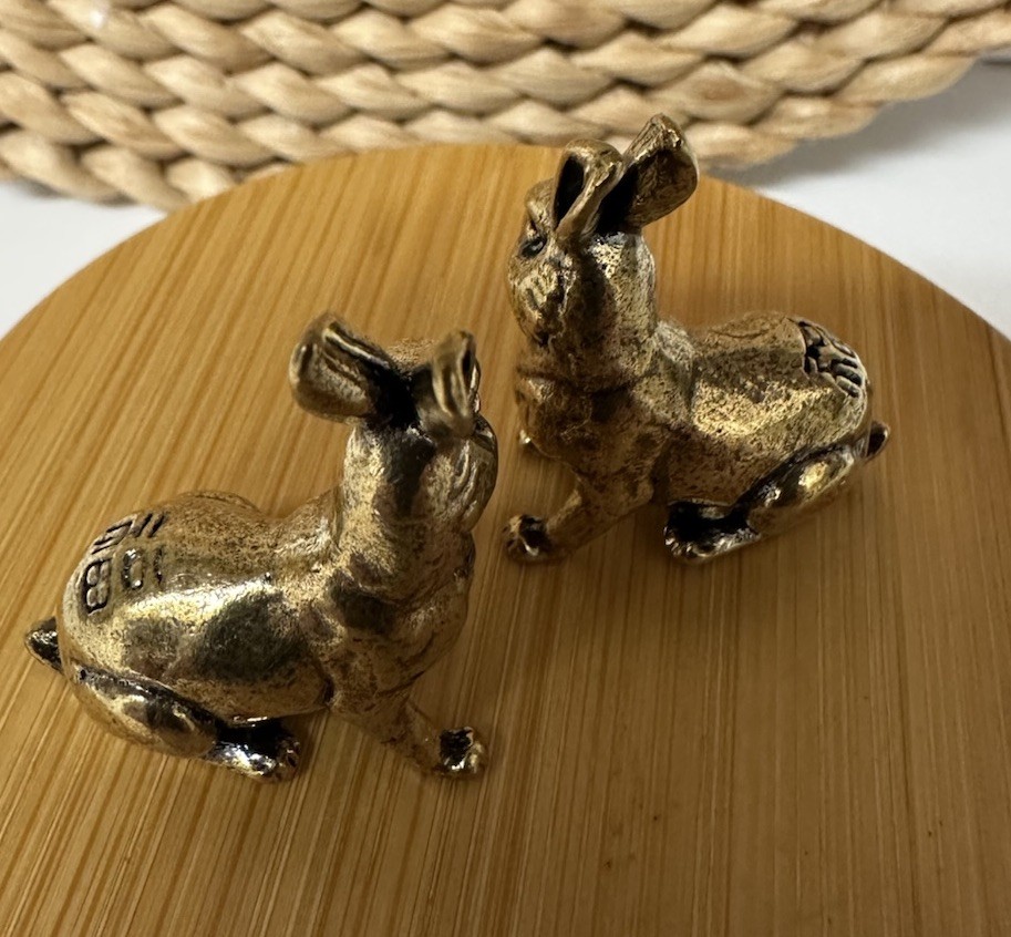 Brass Rabbit Figurine Small Bunnies 1” Mini Easter Basket Shelf Sitters