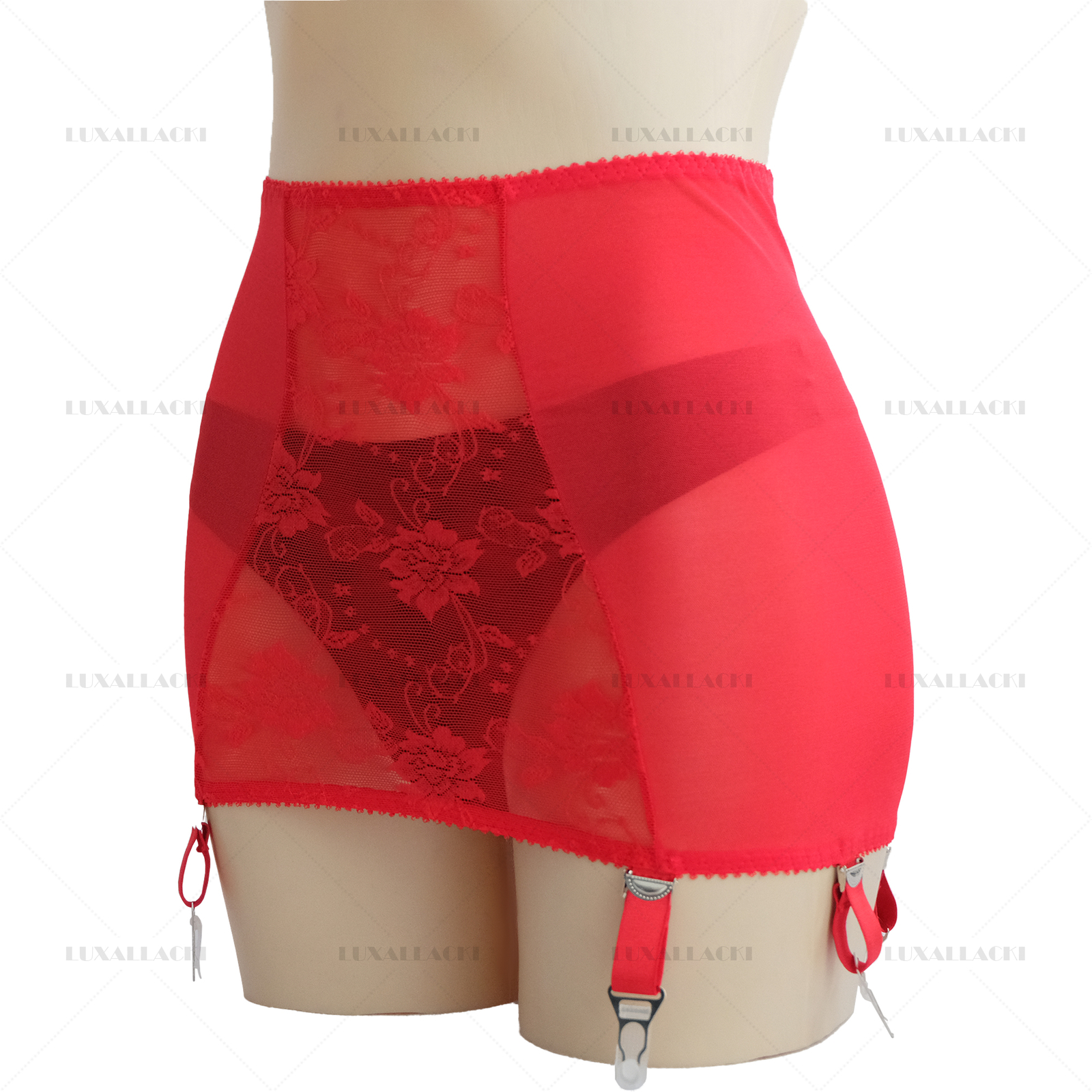 Luxallacki Mesh Floral Lace 6 Straps Garter Belt Shaping Girdle Sexy Lingerie