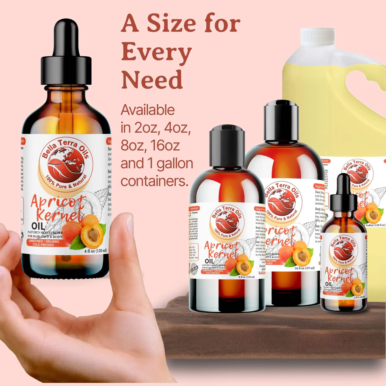 Organic Cold-Pressed Apricot Kernel Oil 100% Pure Skin Hair Face Moisturizer