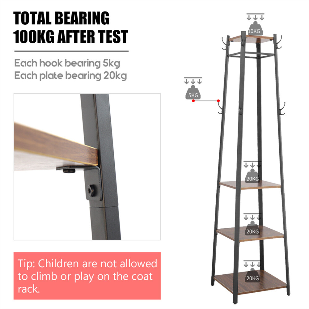 Industrial Coat Rack Stand Hall Tree Entryway Home Storage Shelves with 8 Hooks