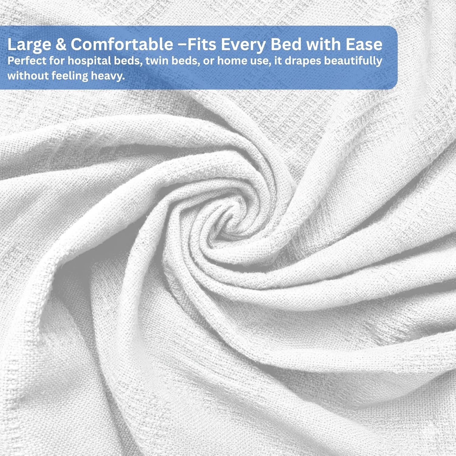 Hospital Thermal Blanket Throw Snag Free | 100% Cotton | Twin 66" x 90" | White