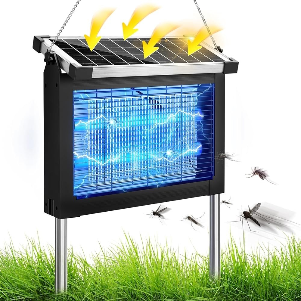 Solar Bug Zapper Outdoor Mosquito Zapper 4500V Waterproof Rechargeable Fly Zappe
