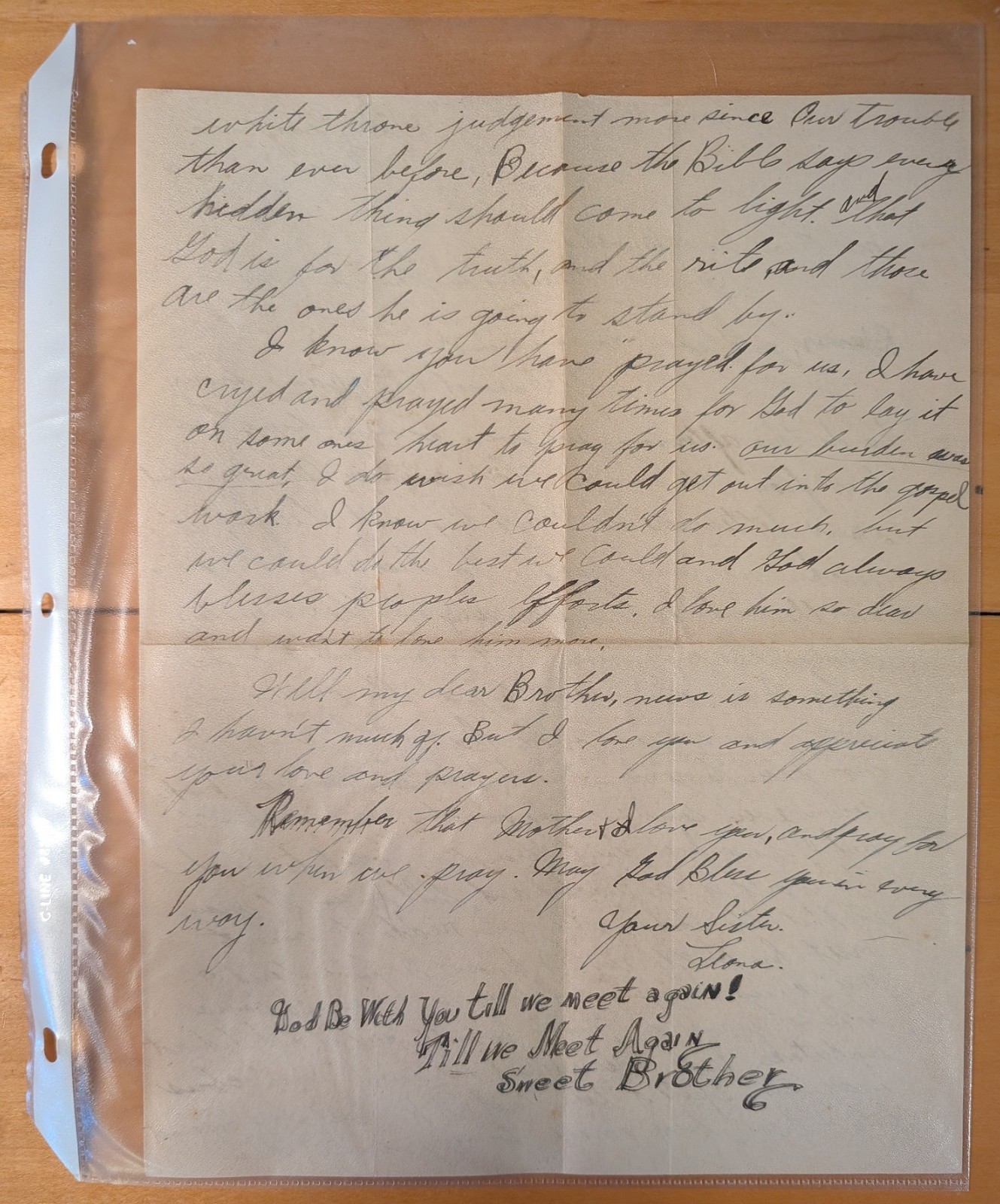 Letter toPastor Lester Sumrall from sister Leona 3/9/1938 Waterproof Louisiana