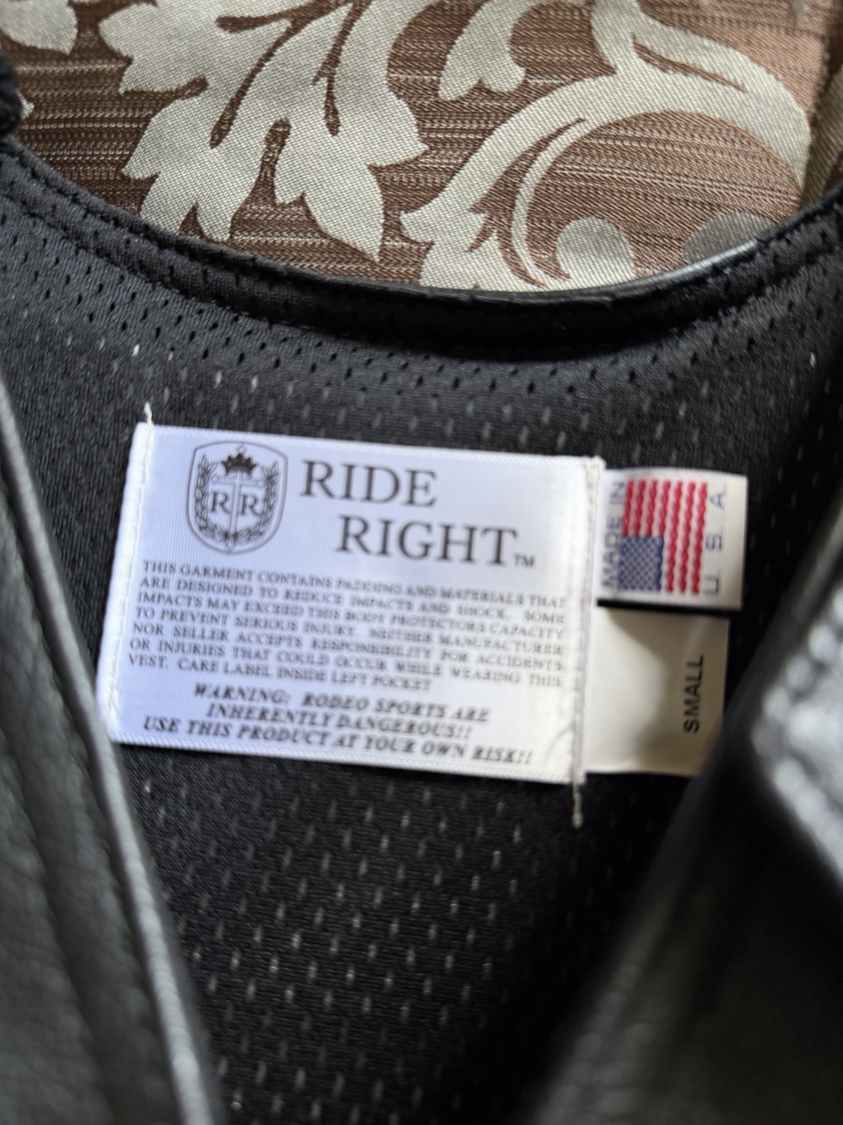 Ride Right Flex Thin Pro Leather Bull Riding Vest Small PG-2400-S