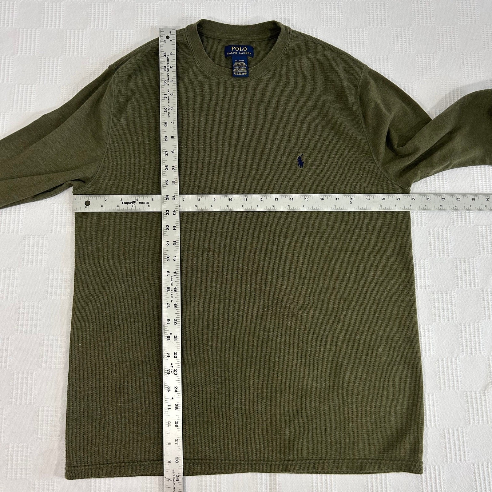 Polo Mens XL Thermal Shirt Ralph Lauren Olive Waffle Knit LS Cotton Blend