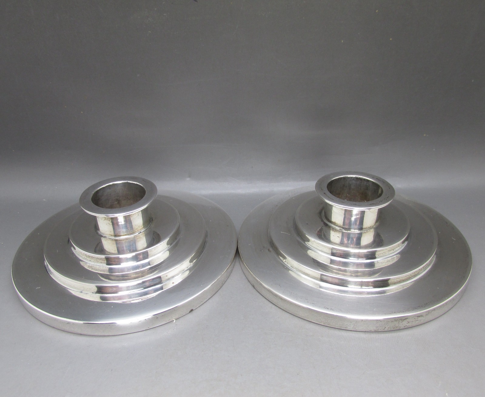 ART DECO SUPERB PAIR SOLID SILVER INTERIOR DESIGN CANDLESTICKS 312g DENMARK 1935