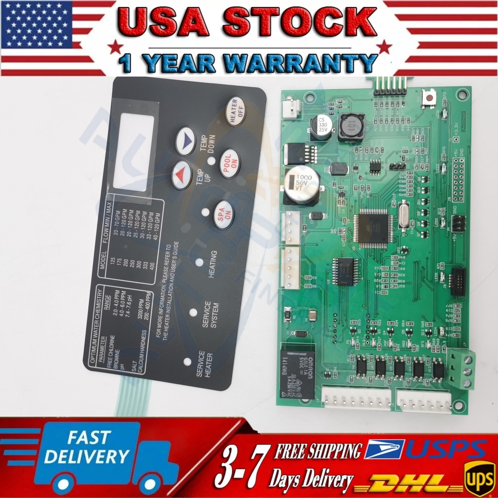 For Pentair Master Temp 400 42002-0007S Control Board Kit w/ 472610Z Switch Pad