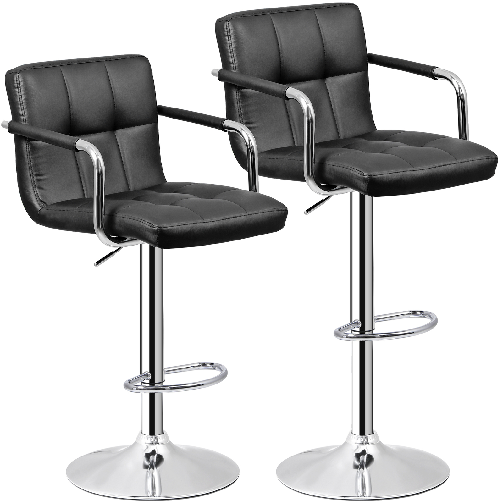 4PCS Adjustable Bar Stools PU Leather Modern Dinning Chair w/ Armrest & Backrest