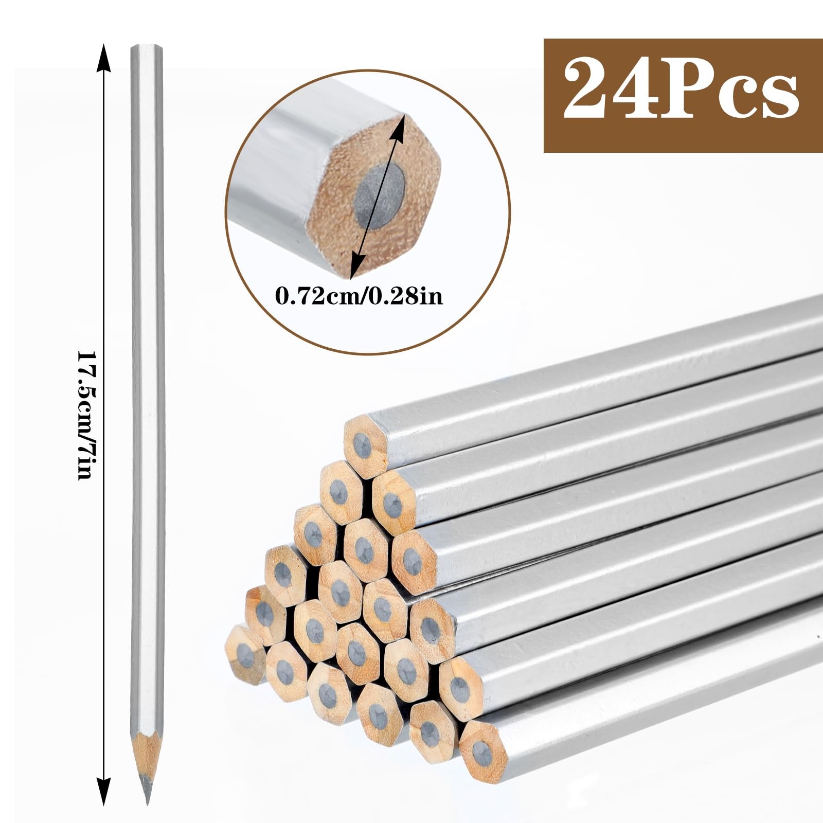 24 Pack Silver Streak Welders Pencil Metallic Marking Pencil Metal Pencils Fo...