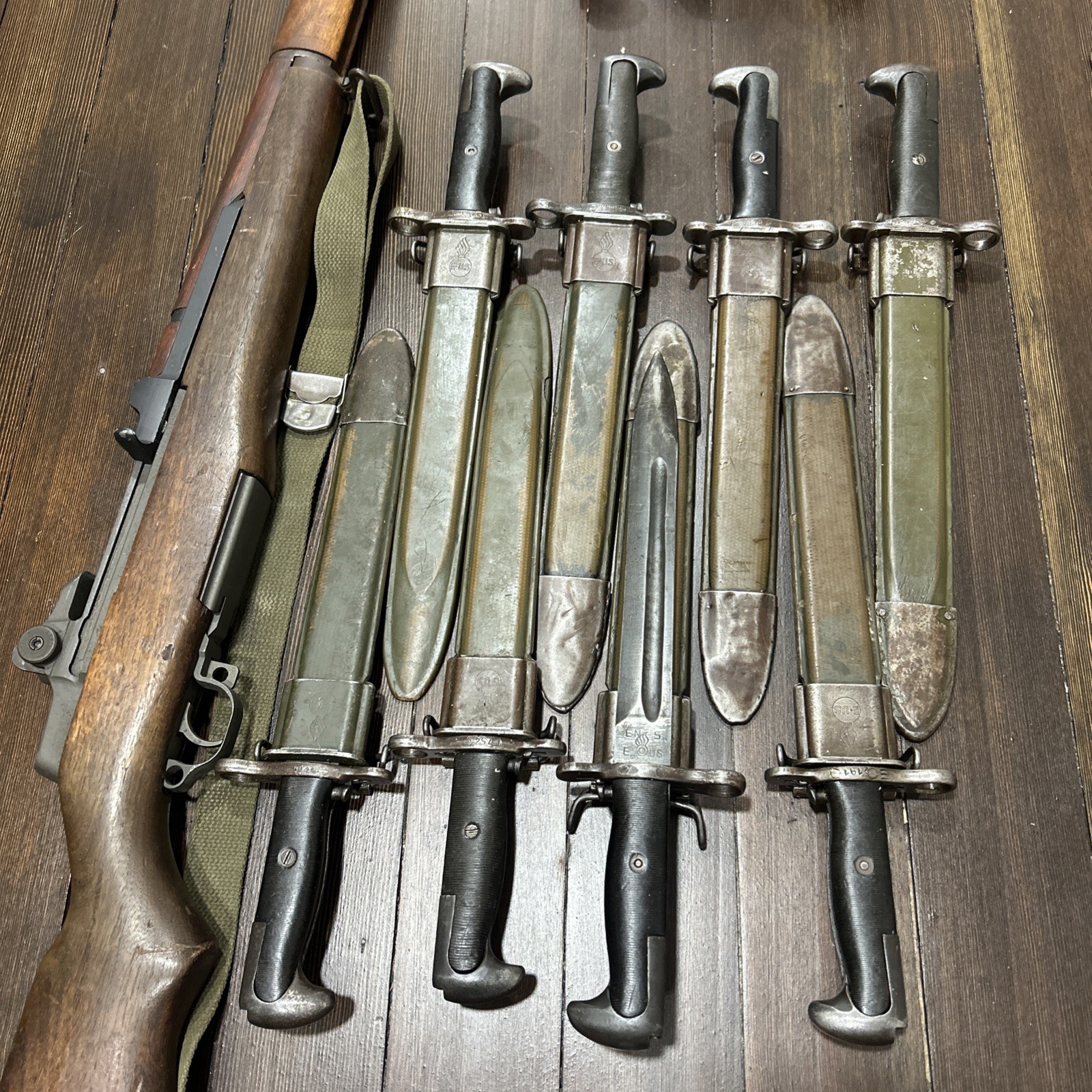 Original M1 Garand bayonet US marked w/ E-US scabbard also fits 1903 1903A3 NICE