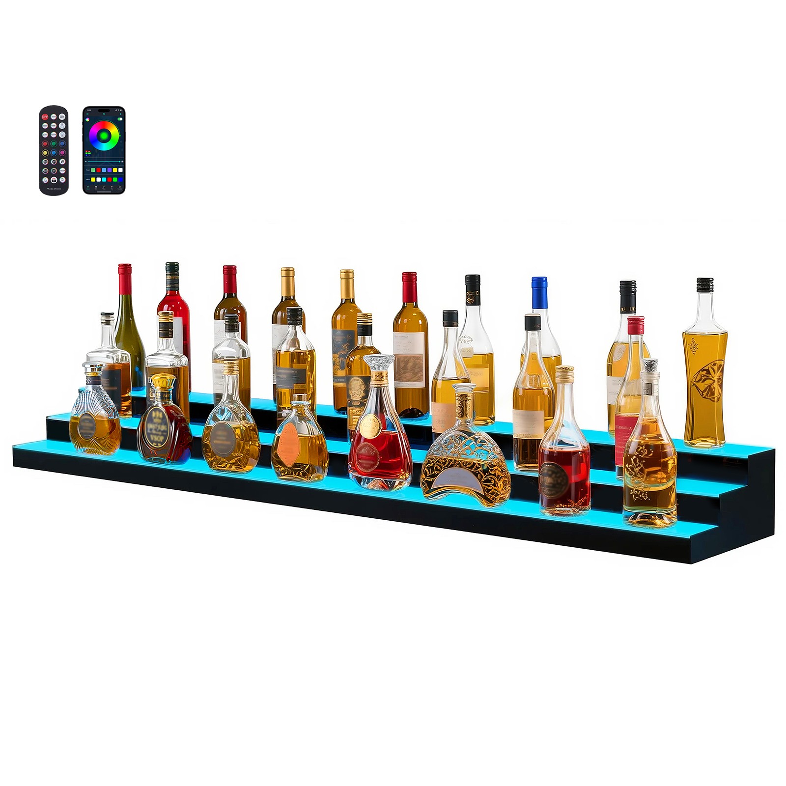 Uimoso LED Illuminated 3-Tier Liquor Bottle Display, 70 Inches, Holds 52 Bottles
