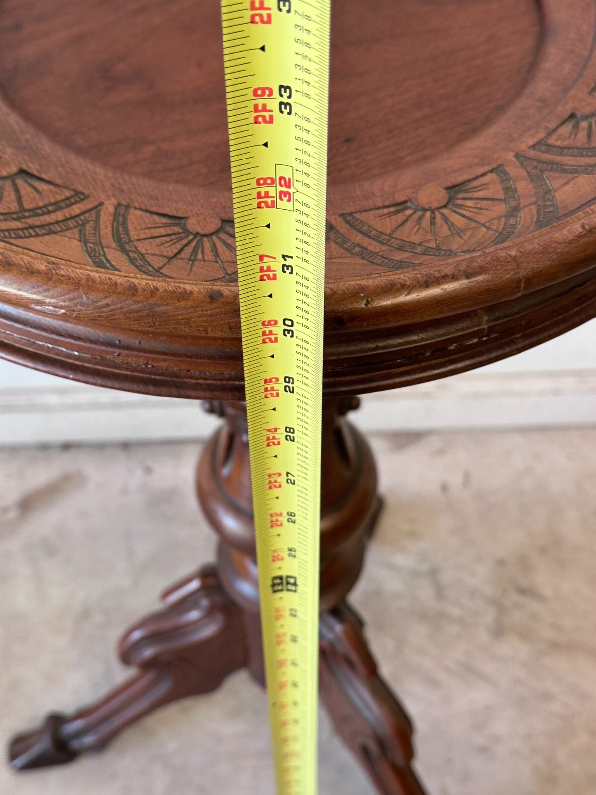 Antique Rennaissance Revival Victorian walnut stand Card Table Pedestal 1870