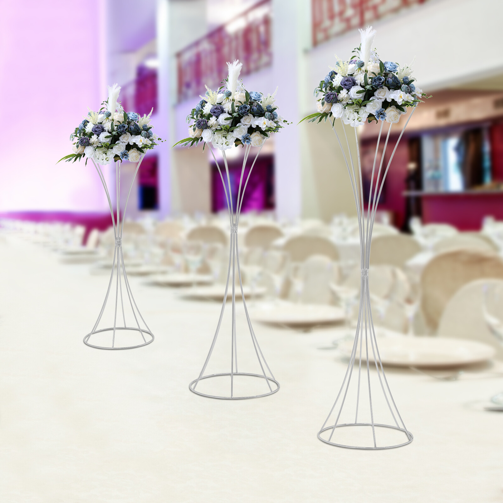 3pcs Modern Flower Stands Hourglass Shape Flower Stand Iron For Party Silver New