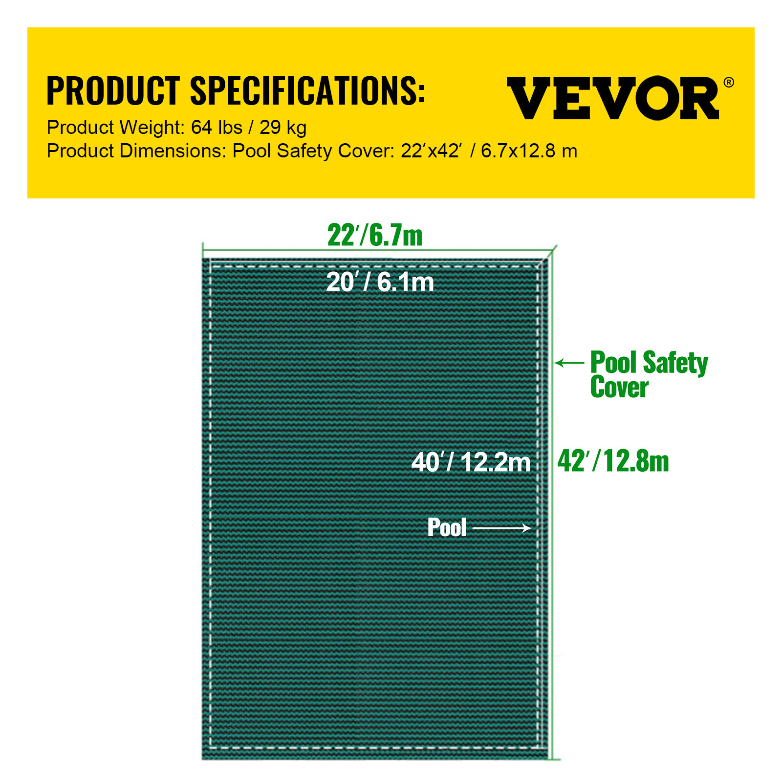 VEVOR Pool Safety Cover 20X40 FT Rectangular In Ground High Strength PP Outdoor