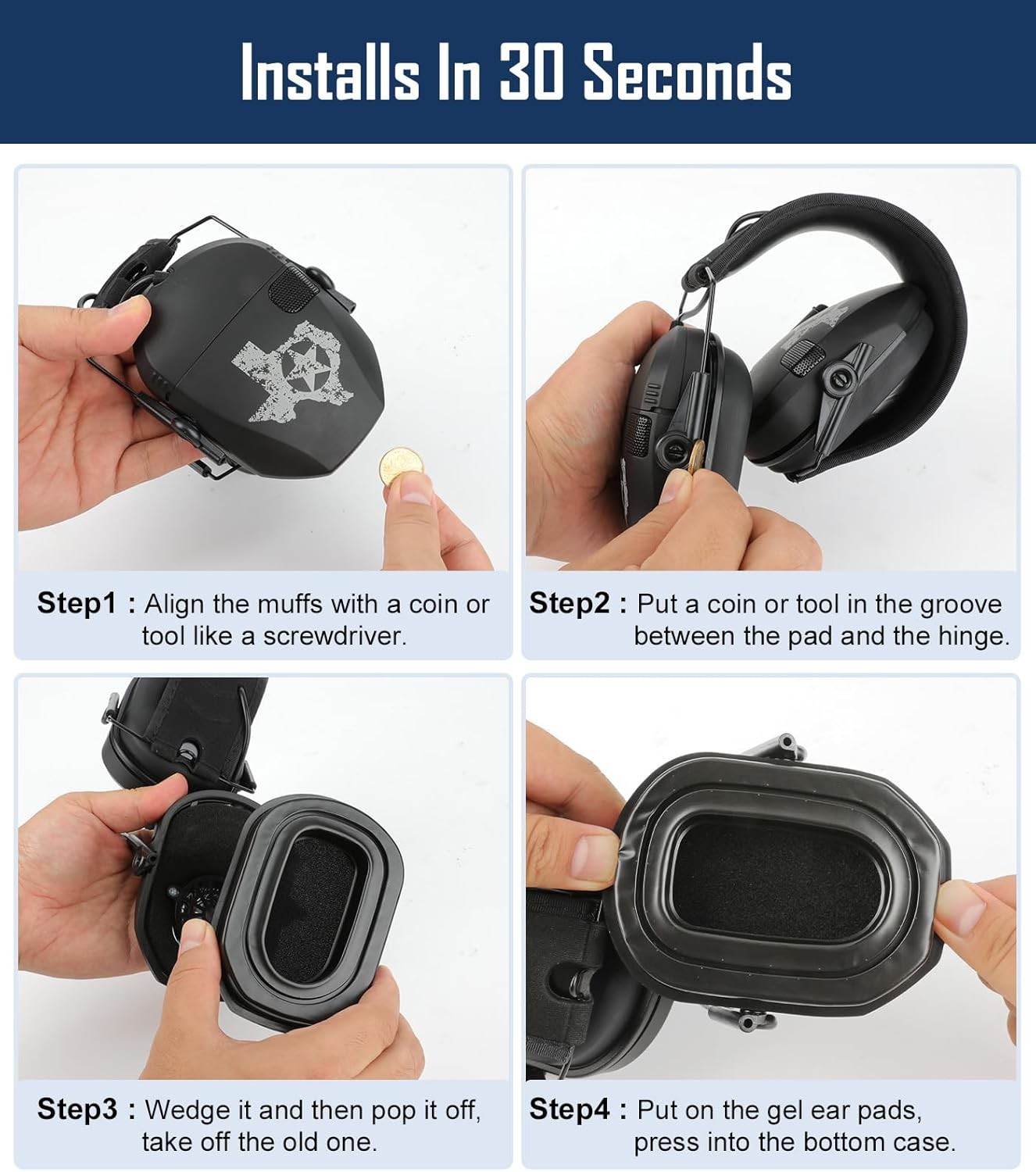 Upgraded Gel Ear Pads for Walker's Razor Earmuffs, Comfortable Black-1PACK