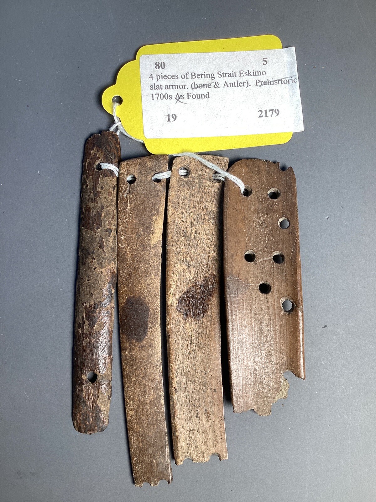 Lot of 4 Antique Inuit Bering Strait Eskimo Slat Armor Antler 1700s Found