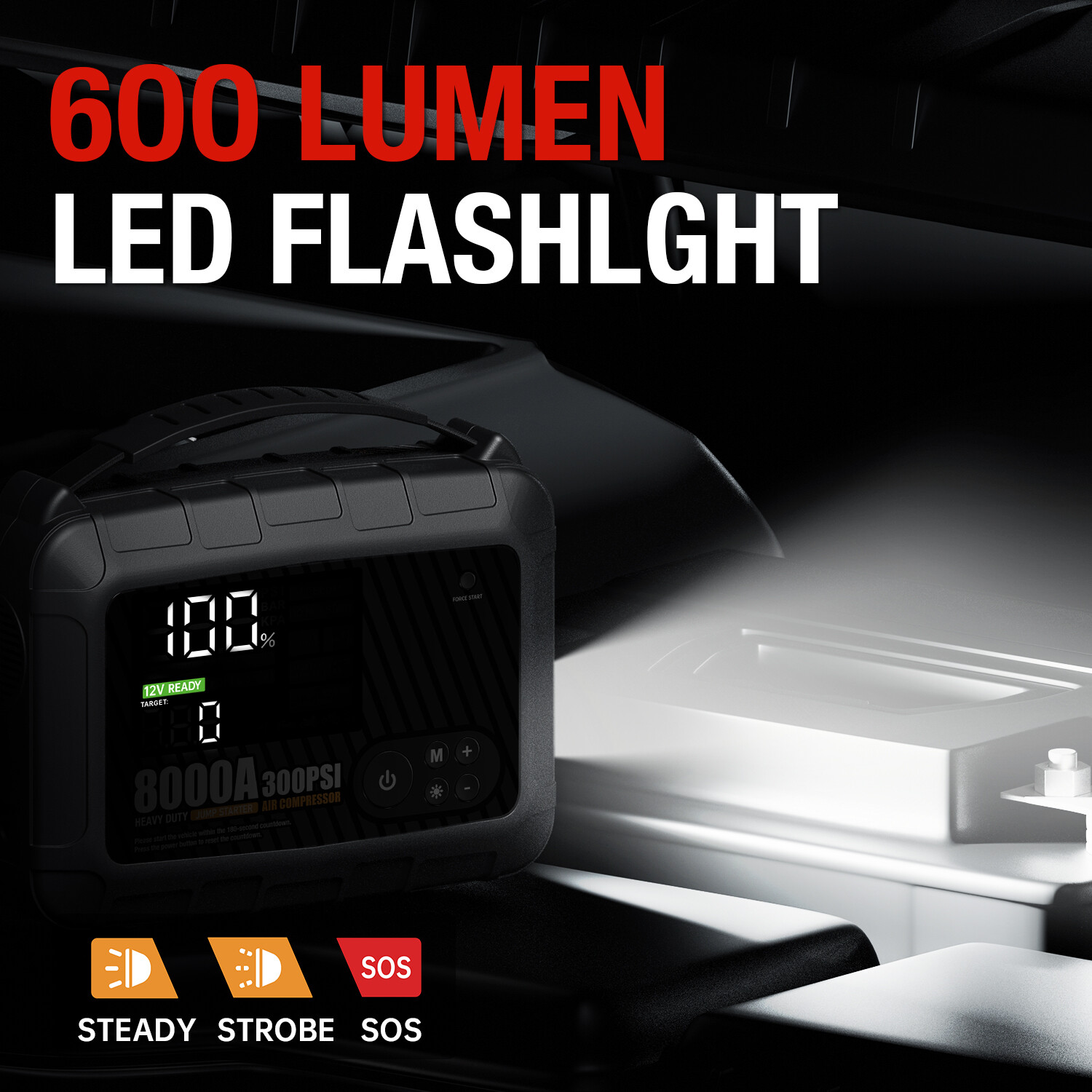 AdoreTrip 8000A Jump Starter +300PSI Air Compressor Battery Power Bank Emergency