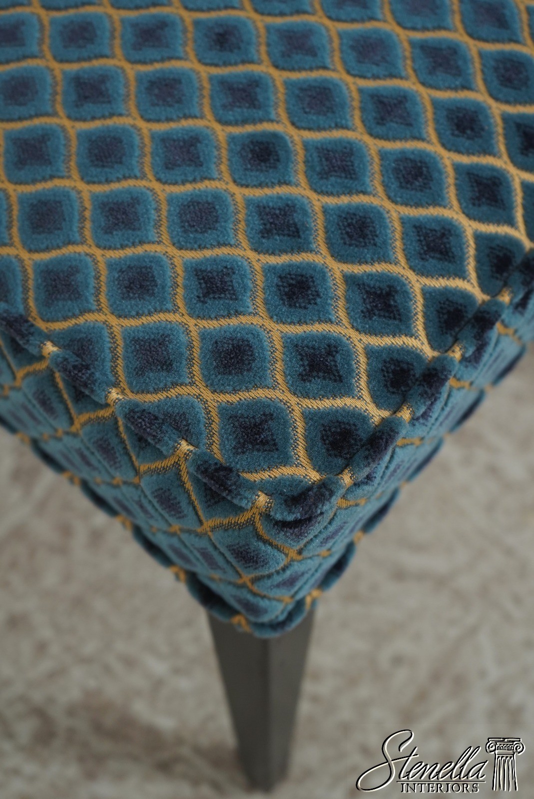 71069: Pair Modern Design Ebony Leg Upholstered Ottoman Stools