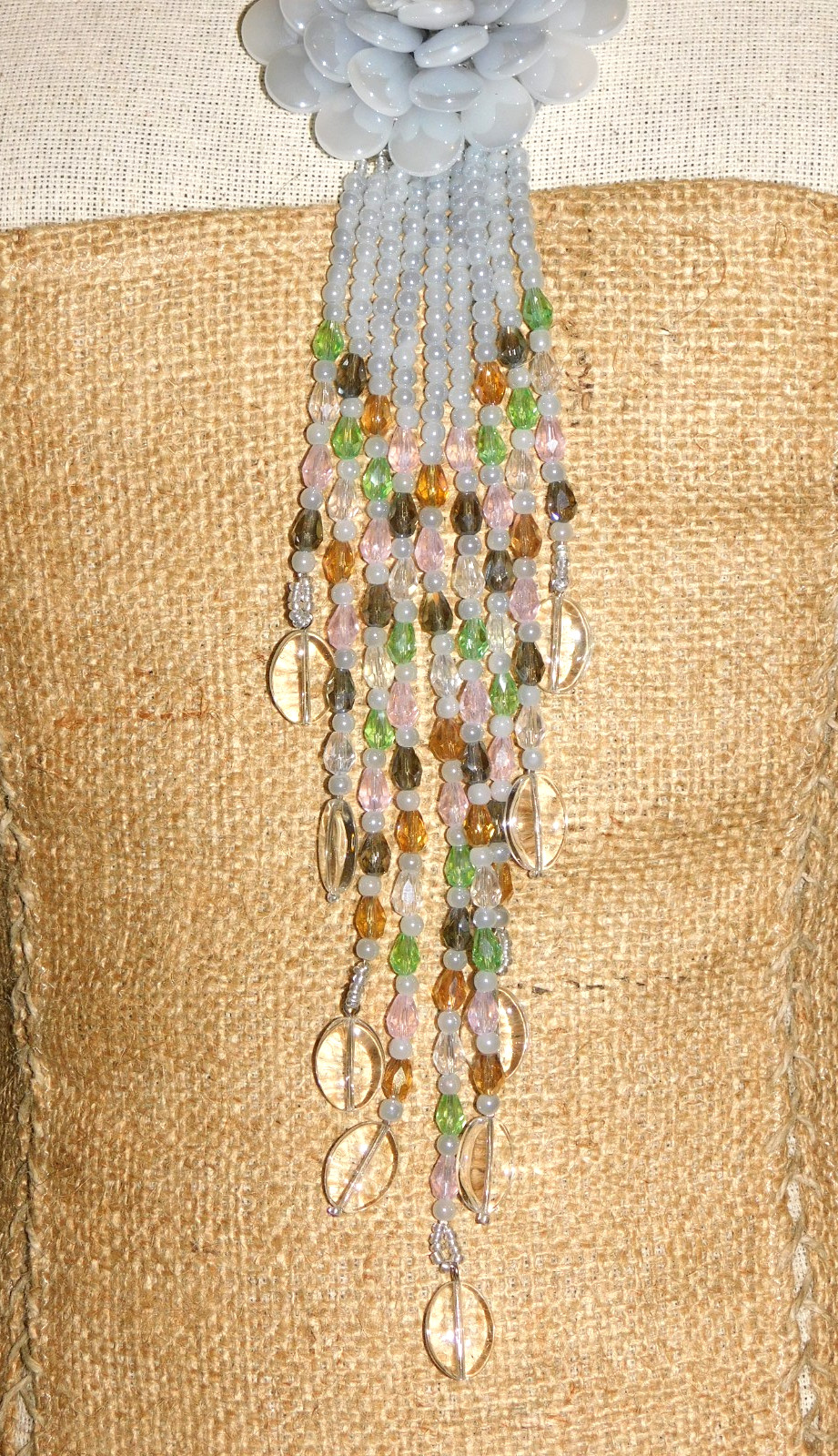 Vintage JOAN RIVERS Blue Gray Starlet Floral Bead Statement Necklace