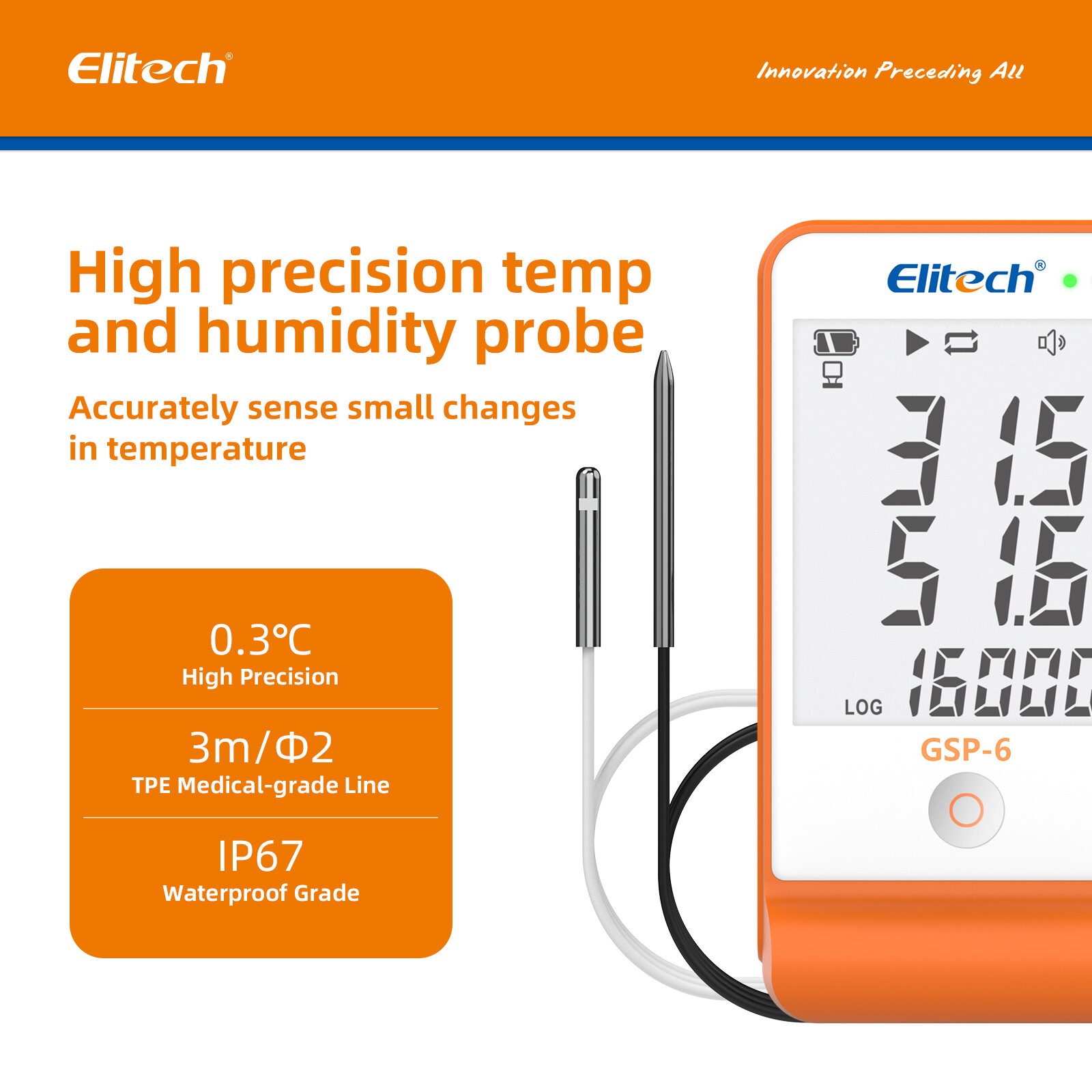 Elitech GSP-6 Temperature Data Logger Humidity Recorder Temperature Monitor