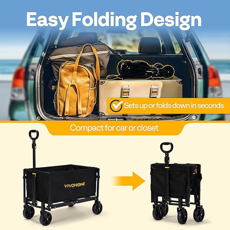 Collapsible Wagon Cart Lightweight Portable Utility Wagons w/ All-Terrain Wheels