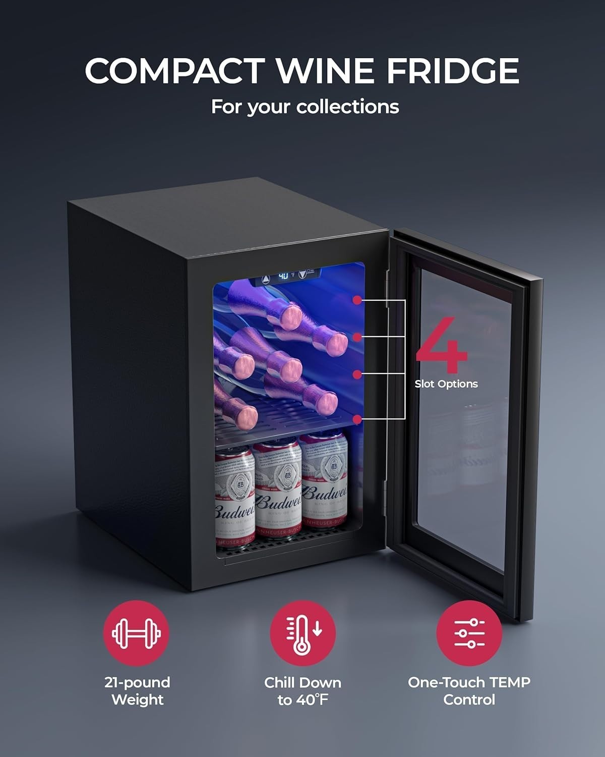 6 Bottles and 6 Cans Compact Beverage Refrigerator, Freestanding Mini Fridge wit