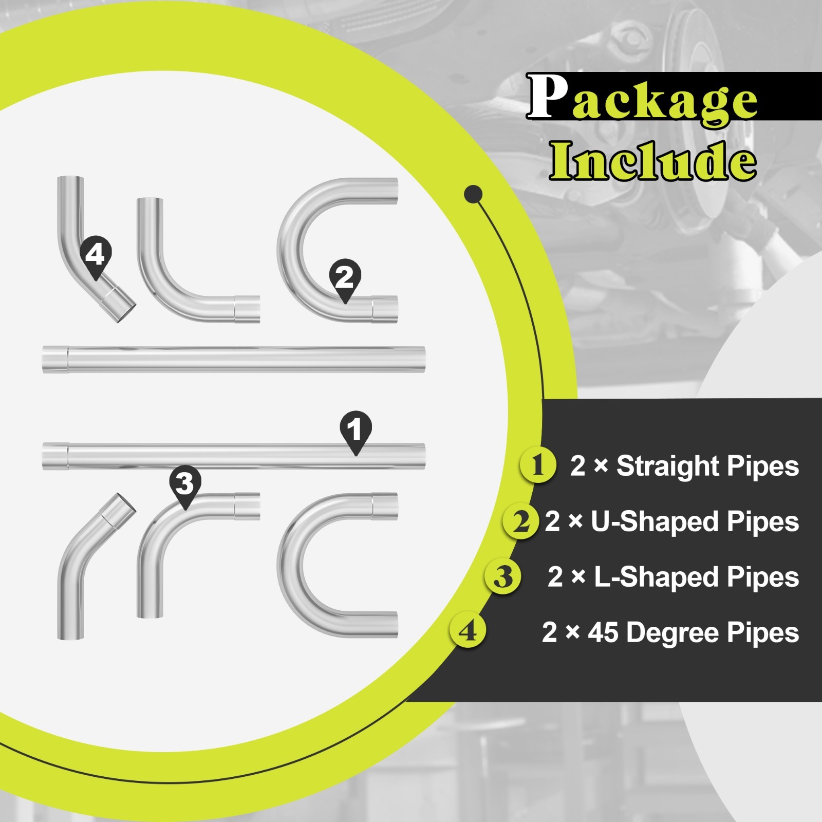 Universal 3" Custom Exhaust Tubing Mandrel Bend Pipe Straight U-Bend Kit 8Pieces