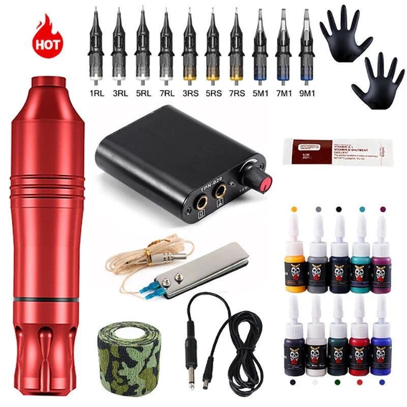 Tuffking Professional Tattoo Kit Rotary Machine Pen Inks Power Supply 10 Needle