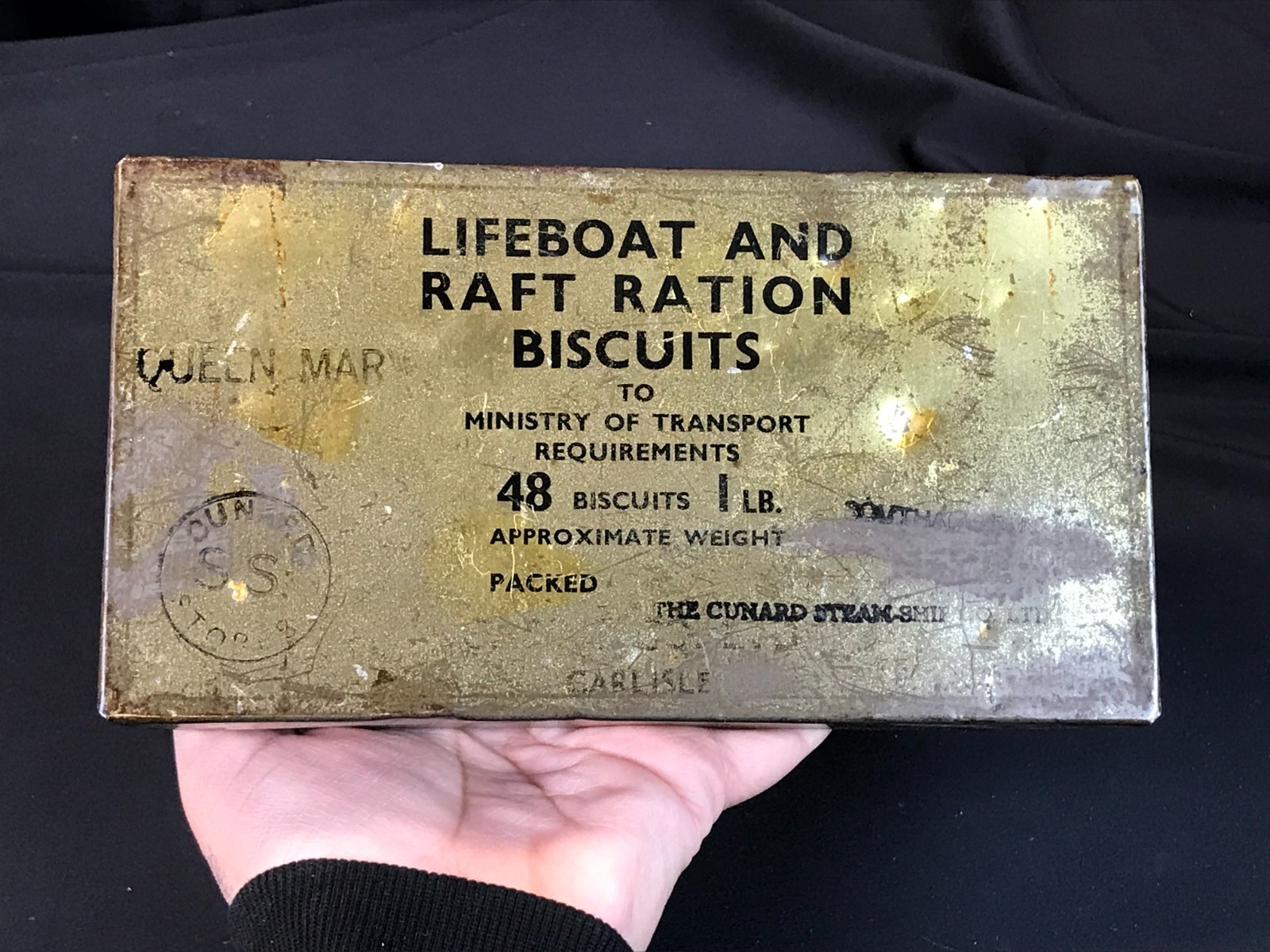Vintage QUEEN MARY LIFEBOAT & RAFT RATION BISCUITS Sealed Tin