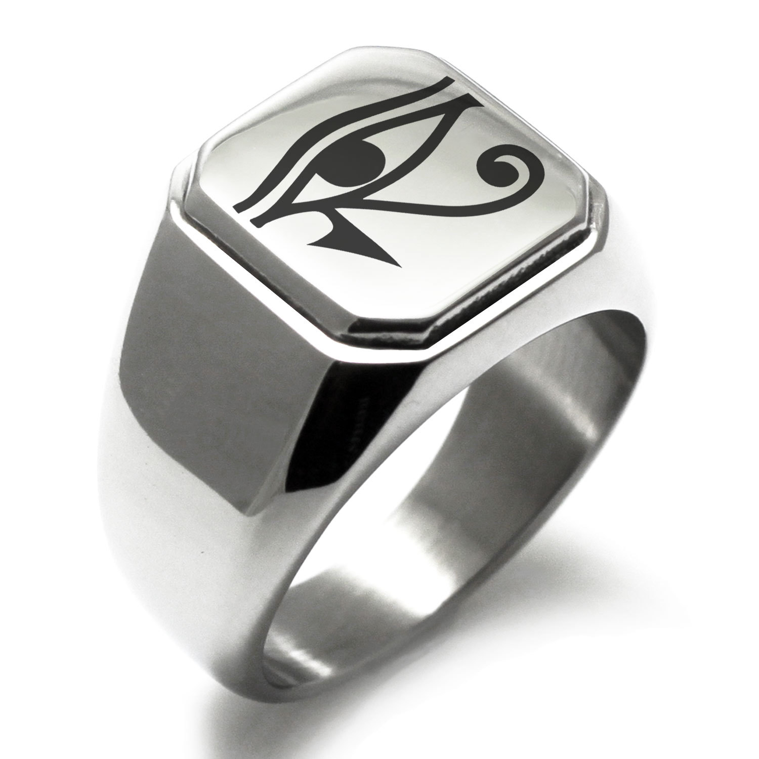 Stainless Steel Egyptian Eye of Horus Square Mens Square Biker Style Signet Ring