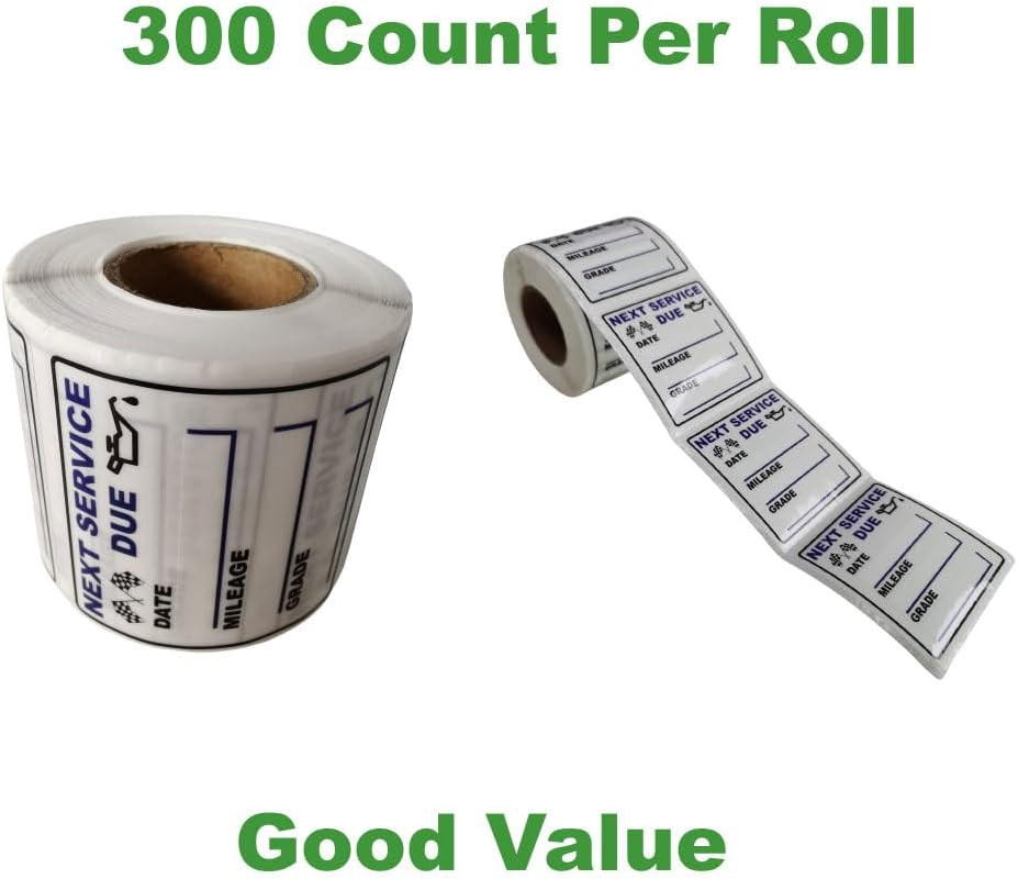 Oil Change Reminder Stickers 2x2 Clear Vinyl 300Pcs Car Service Due Label Roll