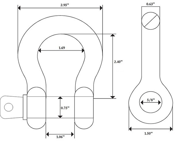 2 Pack 5/8" Black Bow Shackle D-Ring +3/4" Clevis Screw Pin WLL 7000lbs 3.25 TON