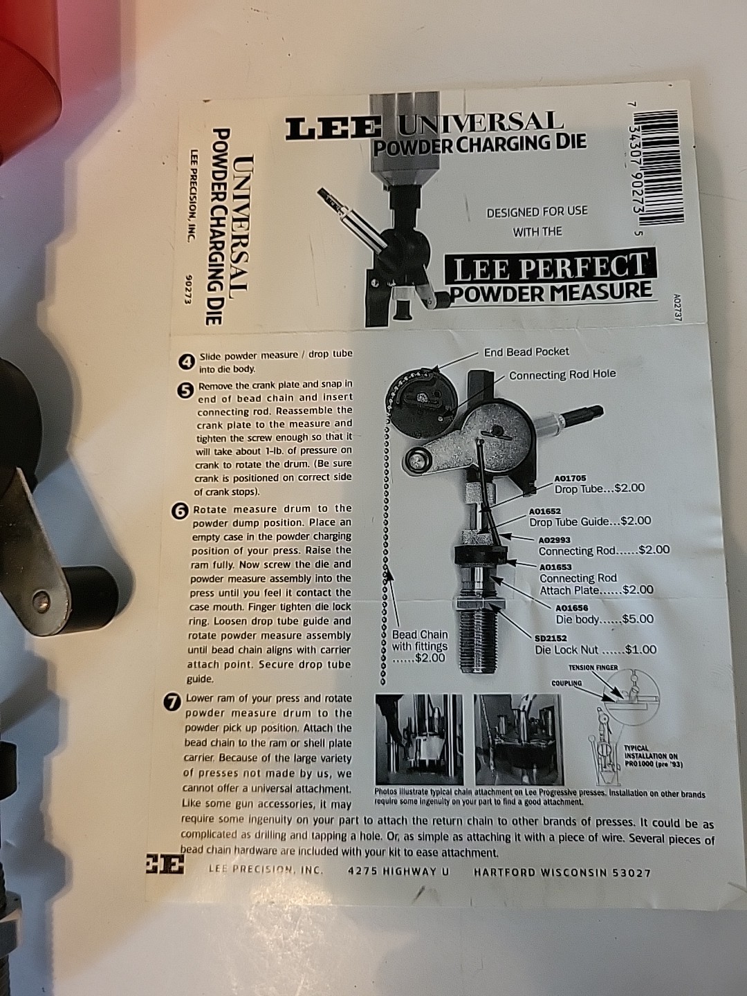 Lee Perfect Powder Measure 90058 & Powder Charging Die 90273 Reloading