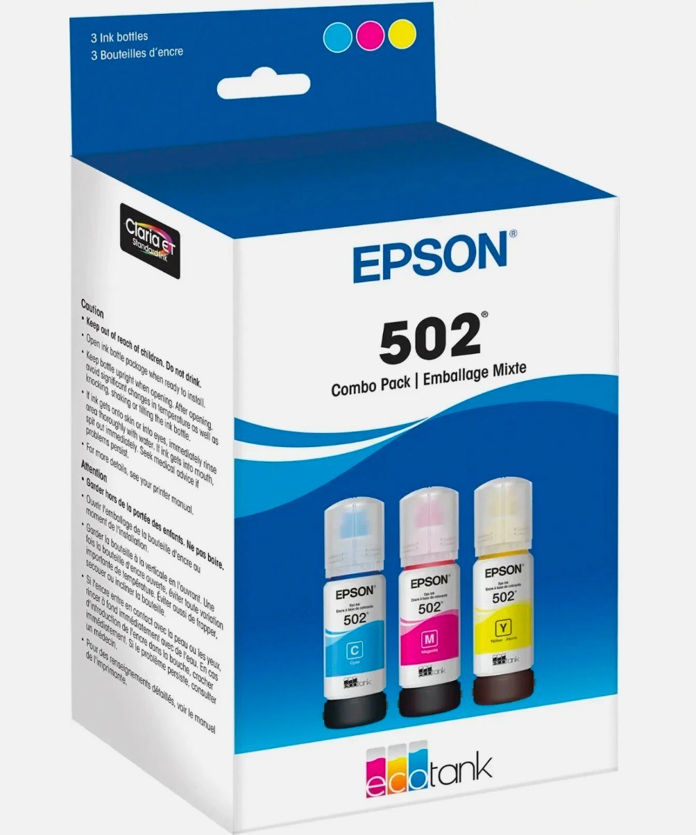EPSON EcoTank Ink T502 Tri-Color Ink Cartridges (Cyan, Magenta, Yellow)