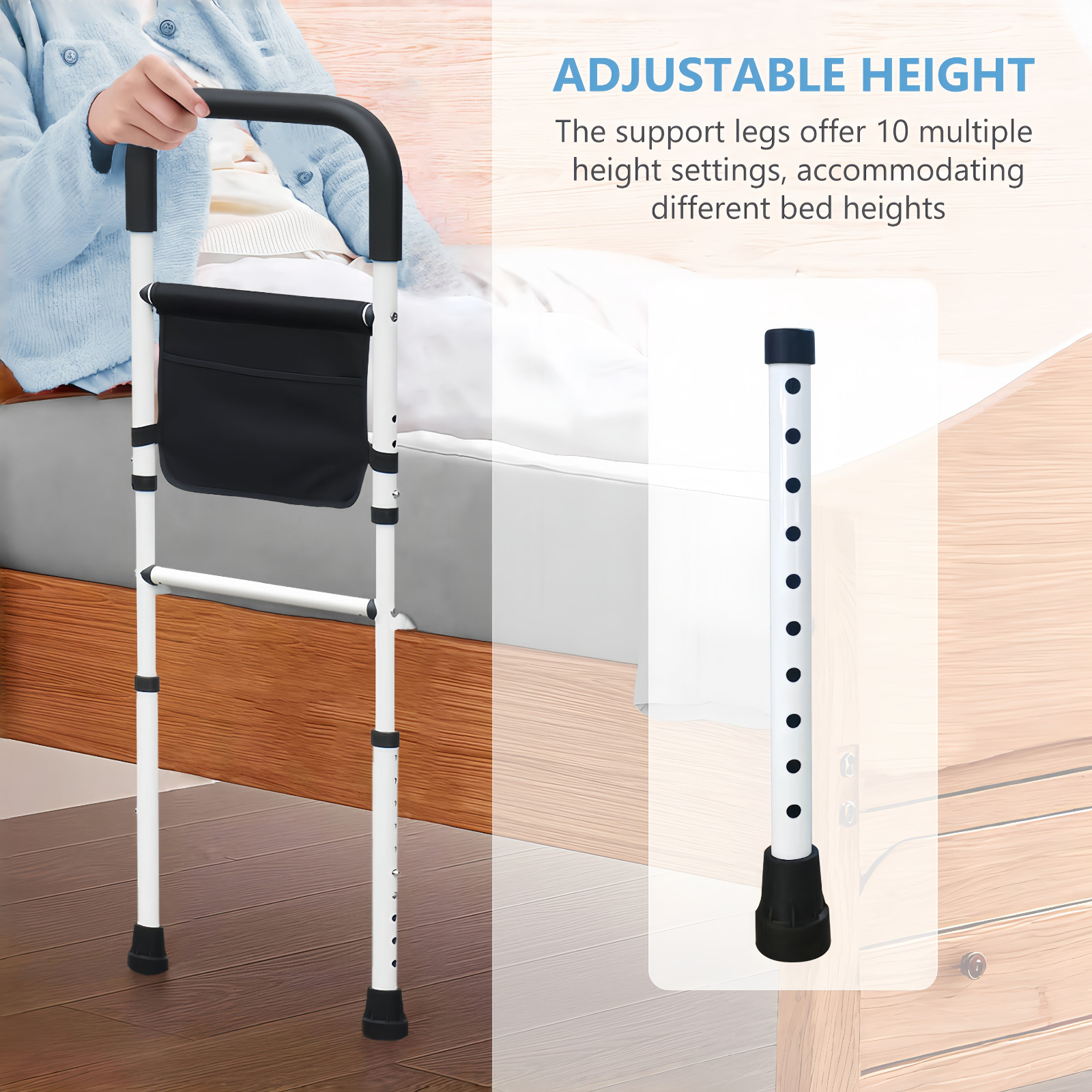 Bed Rails for Elderly Adults with Floor Support, Bed Side Assist Rail for Senior