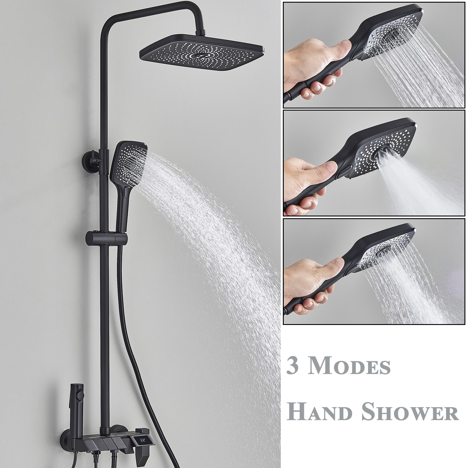 Black Bathroom Rainfall Shower Faucet Set Exposed Shower System with Mixer Valve