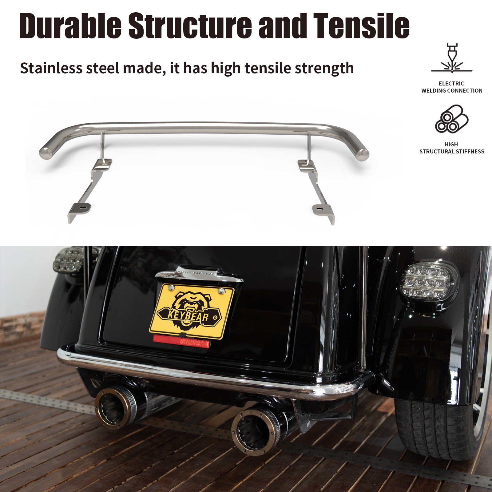 Harley Davidson Rear Crash Bar for 2009-2024 Triglide/2020-2022 CVO Tri Glide Gu