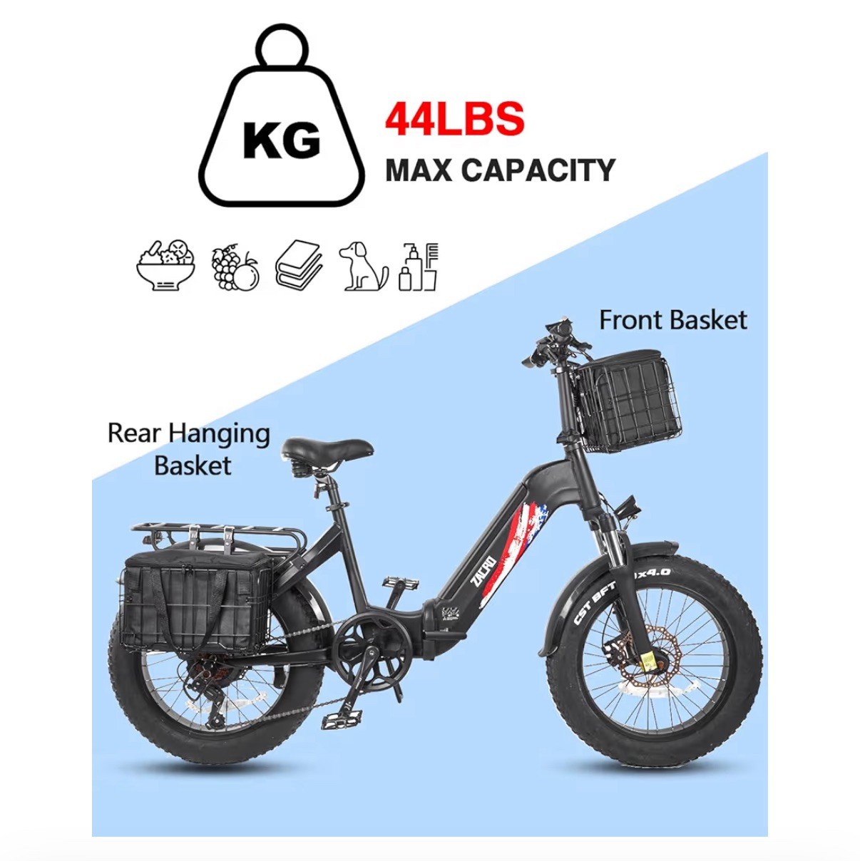 Bike Basket Front Folding Bicycle Basket with Removable Liner Bag, Quick Release