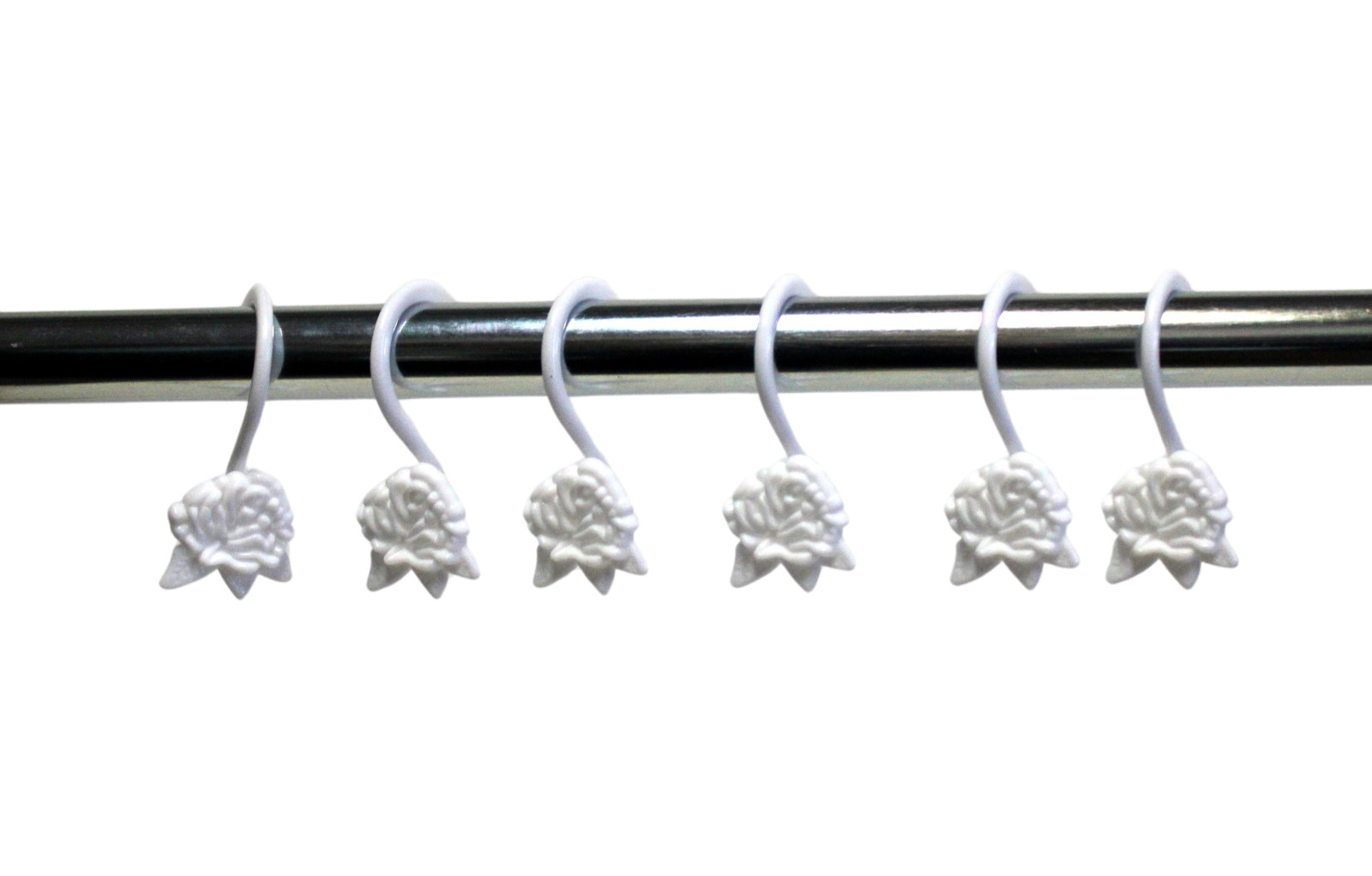 12 Floral Shower Curtain Hooks White Plastic Rings, Rustproof Stylish Rustproof