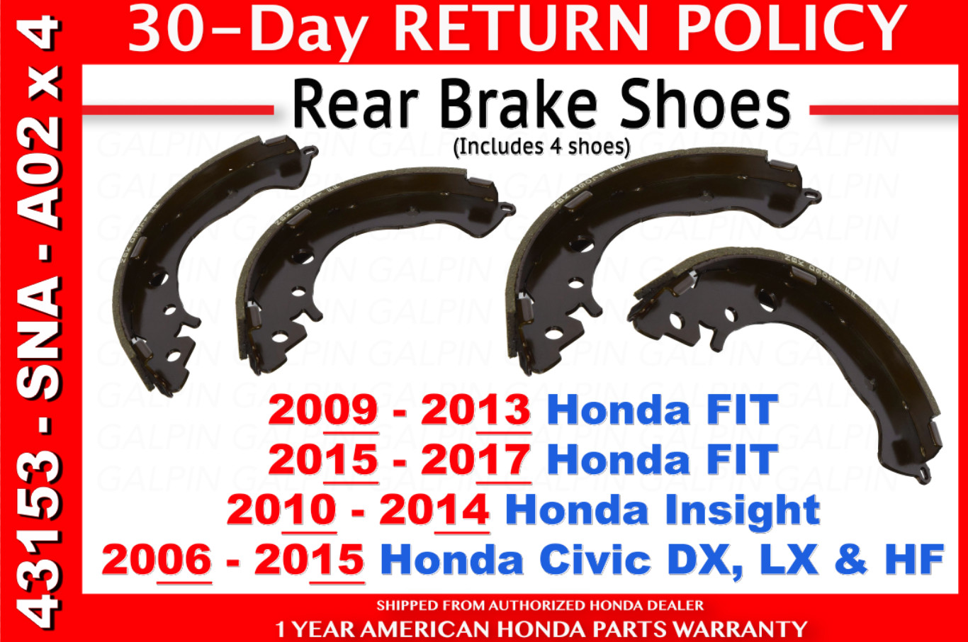 🔥 Genuine OEM Honda Civic Rear Brake Shoes Set 2006 - 2015 Fit Insight 🔥