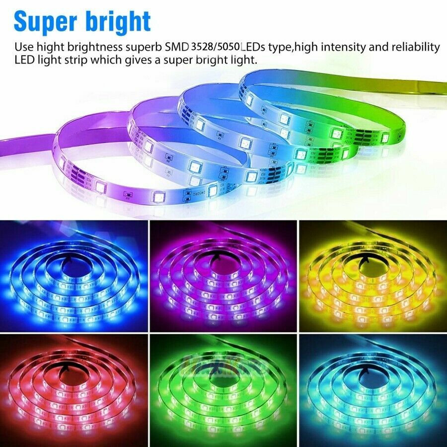 100 FT RGB Led Strip Lights Waterproof Flexible with 44 Keys Remote 12V US Power
