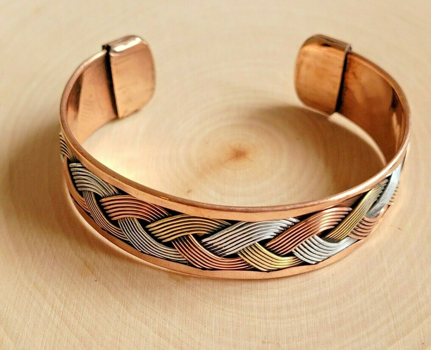 Solid Copper Tricolor Cuffed Health Bracelet - Copper Bracelet Braided