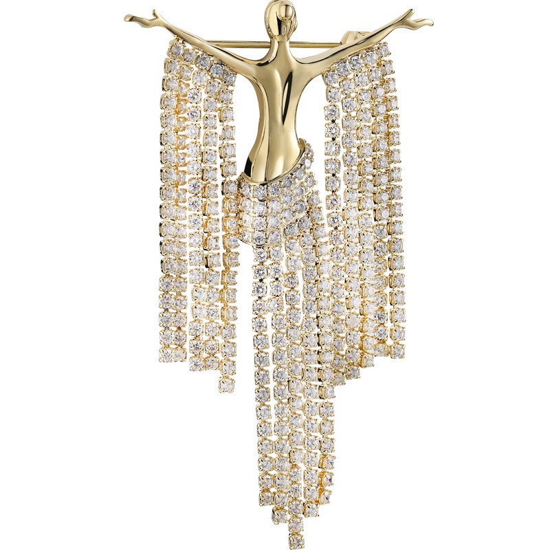 Rhinestone Golden Tassel Brooch Pin Coat Suit Pins Fashion Lady Jewelry Corsage