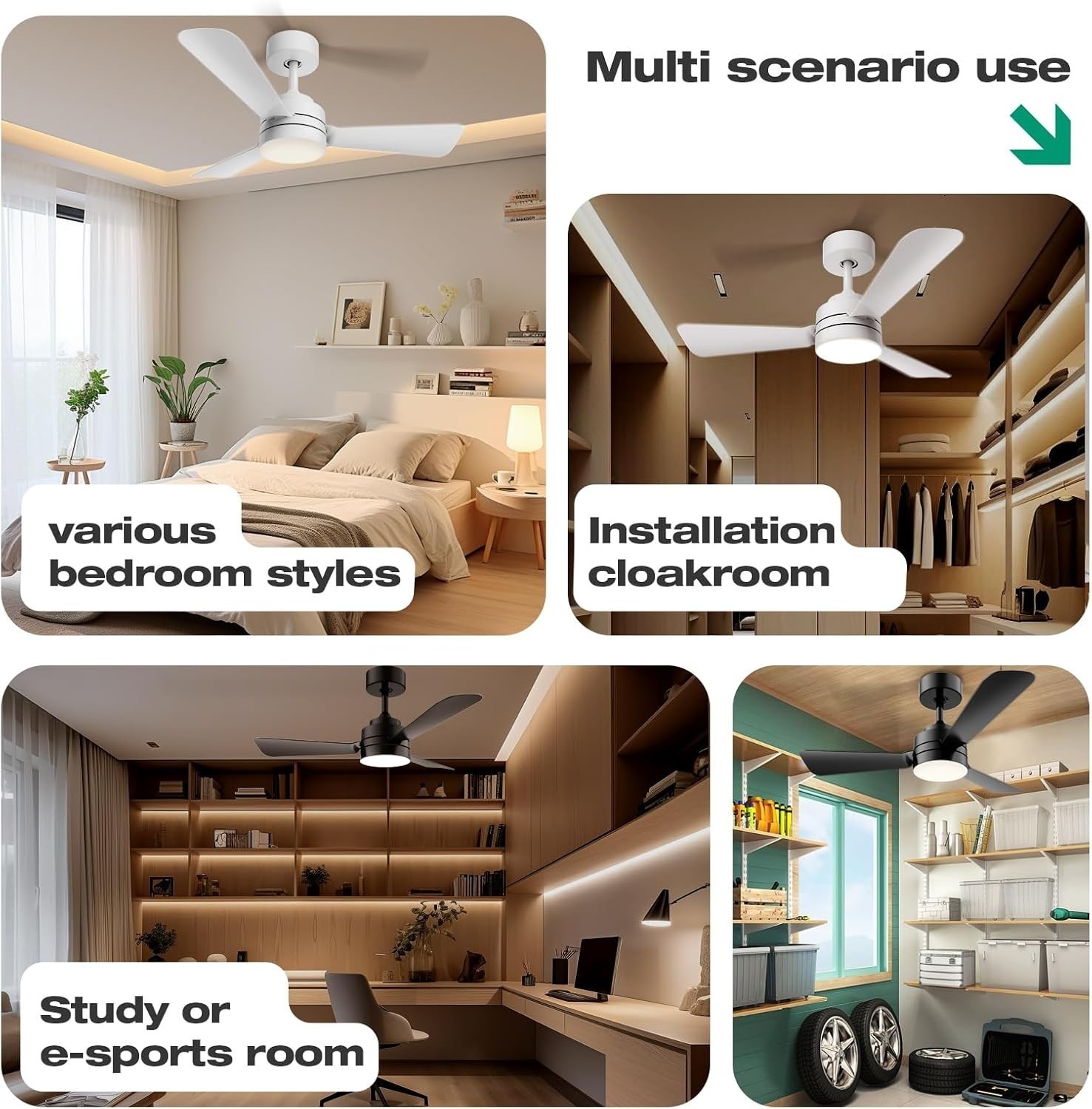 28" Modern Fan Lights Flush Mount LED Ceiling Light kit W/ APP Remote Control