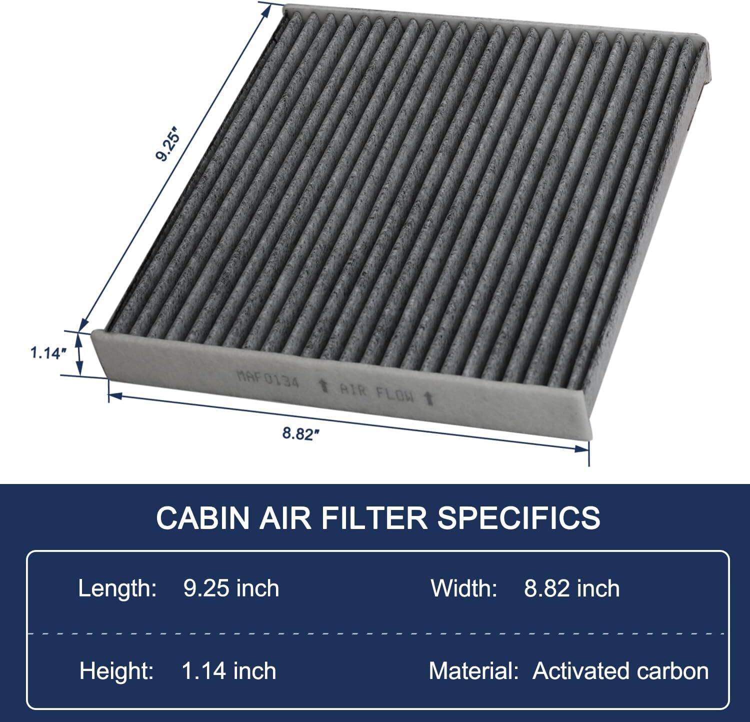 Cabin Air Filter with Activated Carbon, Replacement for CP134 (CF10134), Fit for