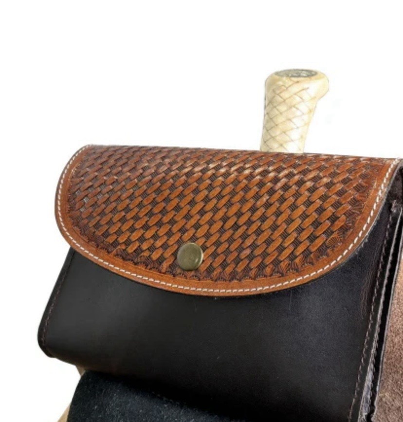 Basket Weave Leather Pommel Saddle Pouch / Bag