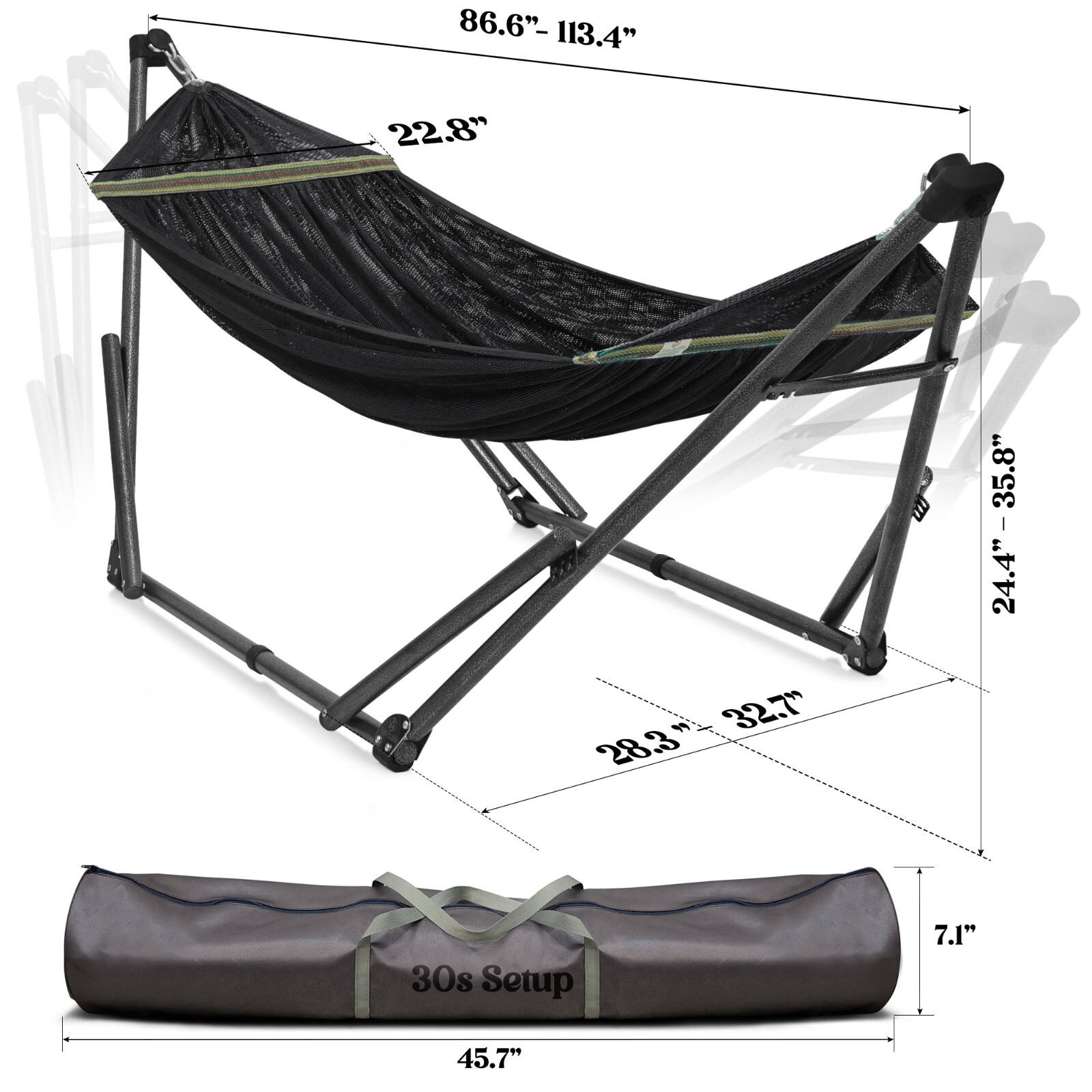 Tranquillo Adjustable Hammock Stand Camping Hammock and Stand 550lb, Black