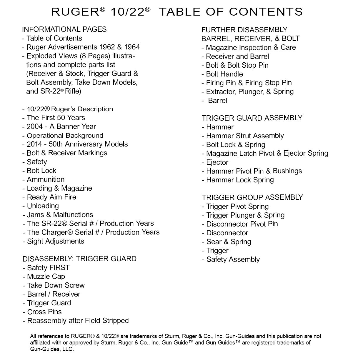 Ruger 10/22 Manual Book Takedown COMPLETE 10 22 LR Guide Gun-Guides 67 Pages