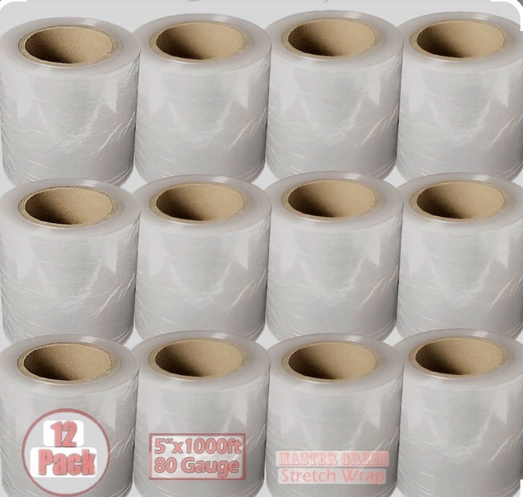 Stretch Wrap Plastic Banding Hand Films 5" x 1000 Feet With Handle (12 Rolls G)