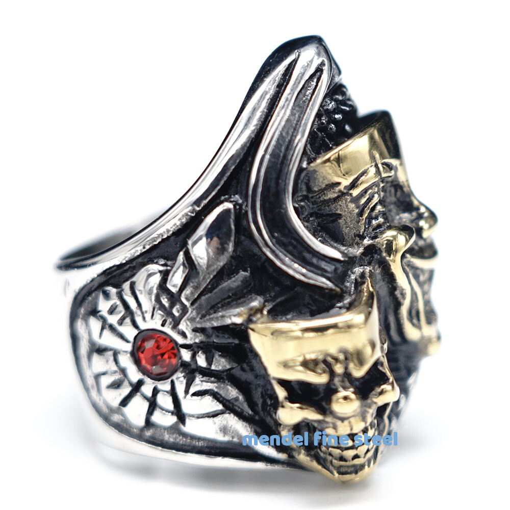 MENDEL Gothic Mens Gold Plated Biker Skull Clown Ring Stainless Steel Size 8-15